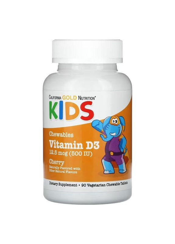 Вітаміни та мінерали Kids Vitamin D3 12.5 mcg (500 IU), 90 жувальних таблеток - Вишня California Gold Nutrition (333999568)