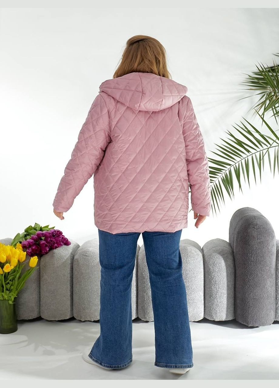 Світло-рожева демісезонна жіноча куртка батал демісезонна стьобана коротка рожева на блискавці з капюшоном великих розмірів Viki Куртка