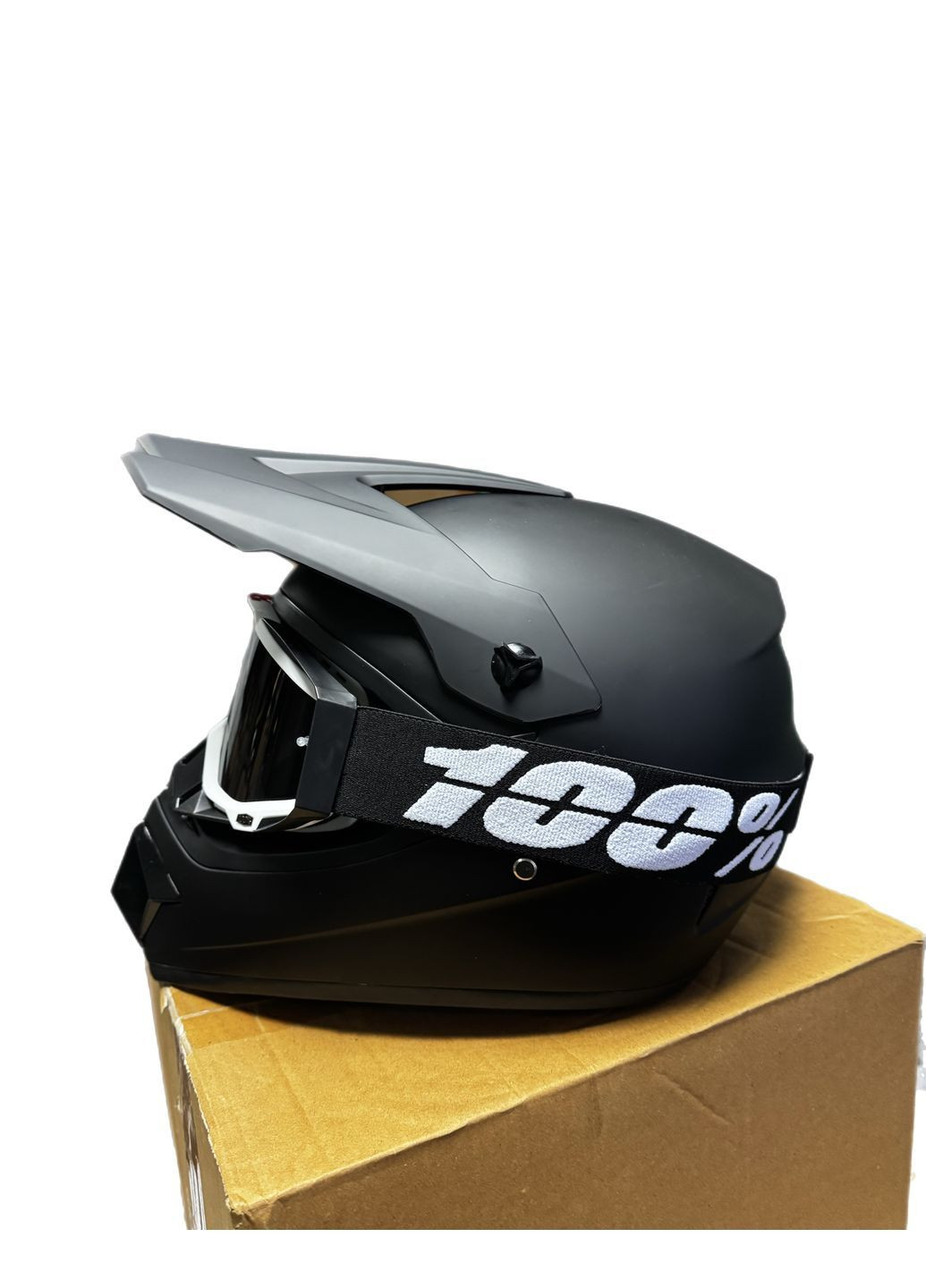 Эндуро кроссовый мотошлем Helmet Black + очки Profi Black 100% комплект No Brand (370677339)