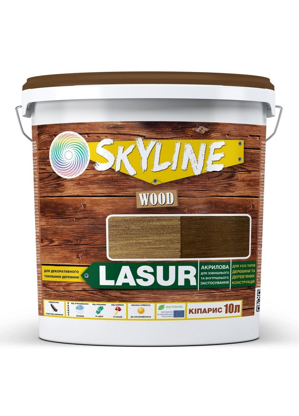 Лазурна декоративно-захисна для обробки дерева LASUR Wood Кіпаріс 10л SkyLine (283327130)