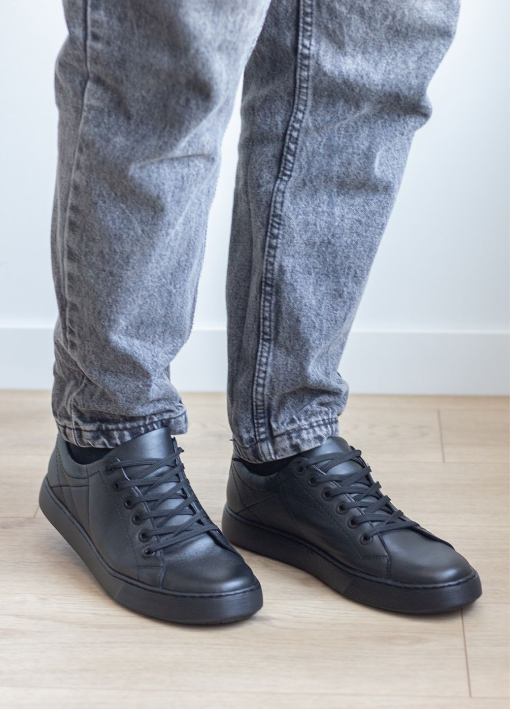 Черные кеды мужские черные из натуральной кожи Zlett 5316