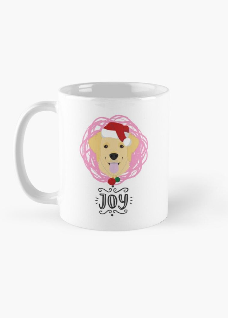 Чашка Керамическая Кружка с принтом JOY Ретривер новогодний Рождество Новый Год Белая 330 мл Orca (307501393)