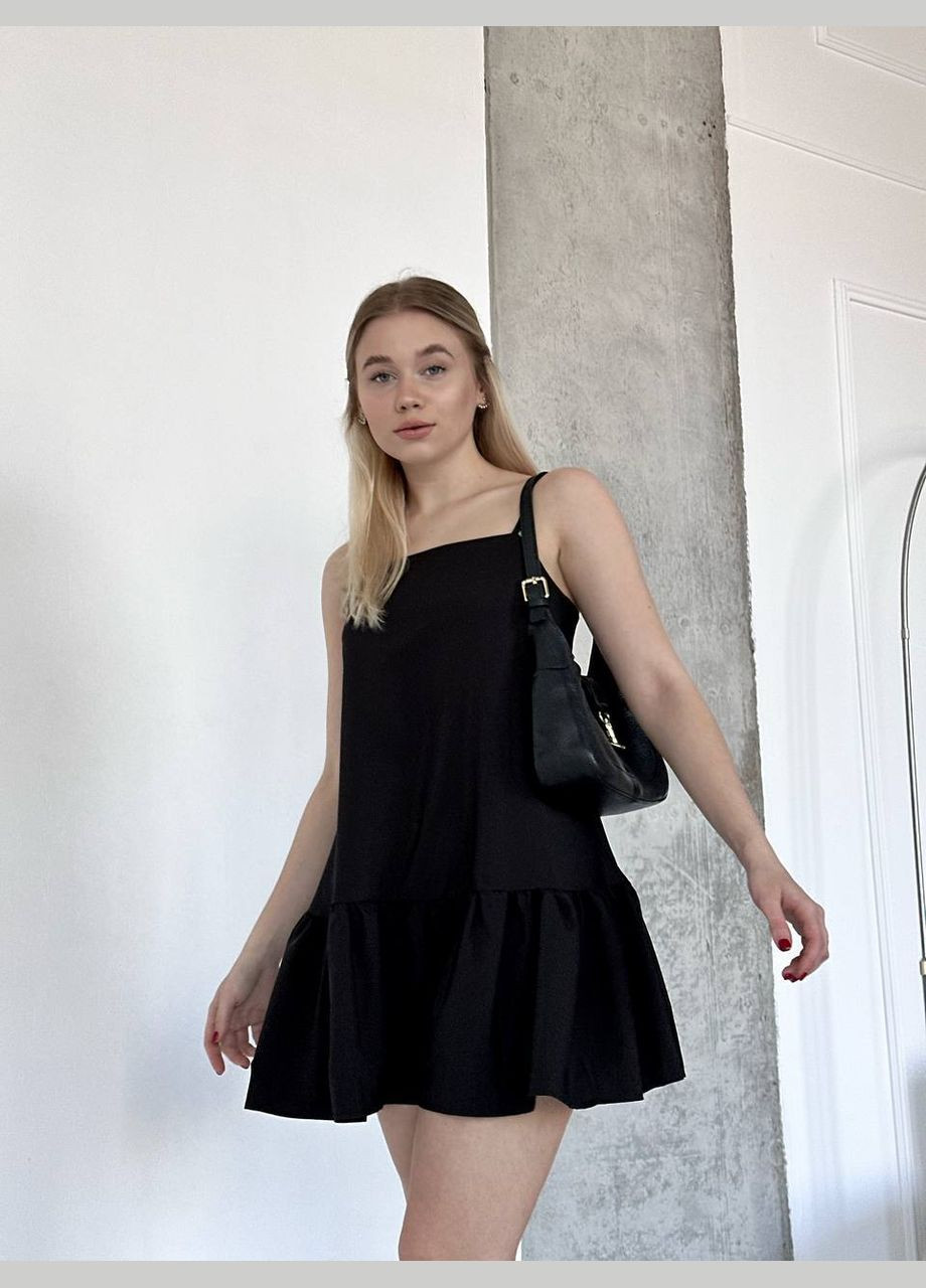 Черное короткое чёрное платье из софта с открытой спиной на завязочках,без рукава, летнее платье на вечер в размере 42-46 No Brand