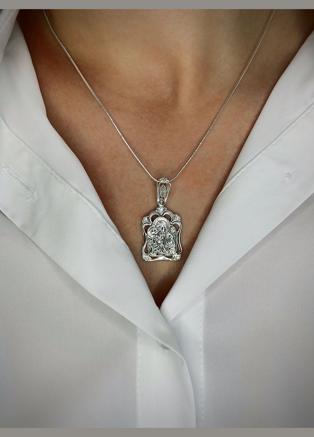 ✨ Срібна підвіска "Божа Матір" з кубічним цирконієм чернена -духовність у кожній деталі ✝️ Family Jewelry House (338438258)