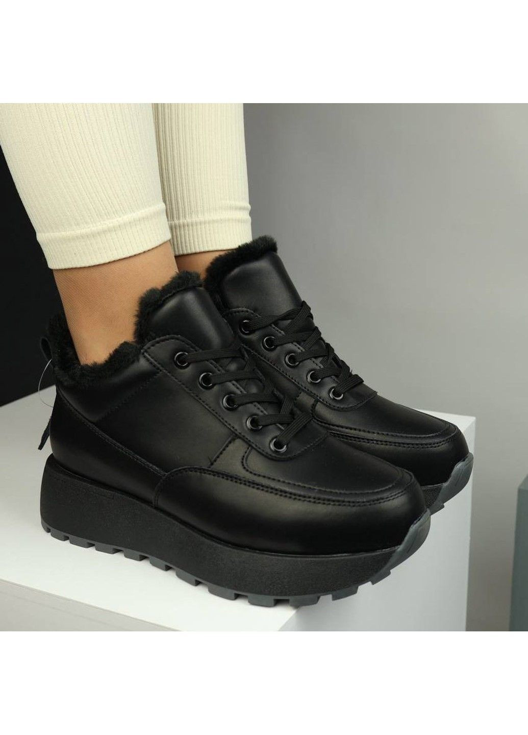 529 Кросівки Зимові Шкіряні Чорні утеплені Hengji чорні зими (372384840)