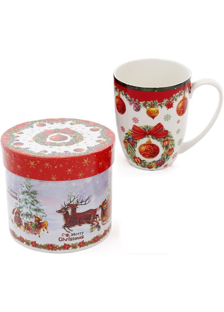 Кухоль порцеляновий Різдвяний орнамент 375мл для подарунка на Новий Рік святковий посуд у тубусі Bona (368977764)