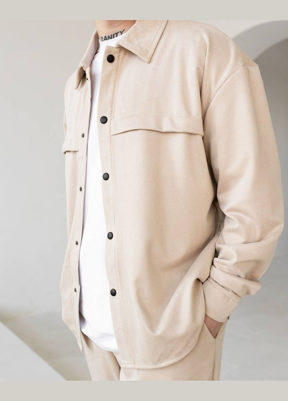 Бежевый демисезонный замшевый костюм двойка с рубашкой, брючный Україна