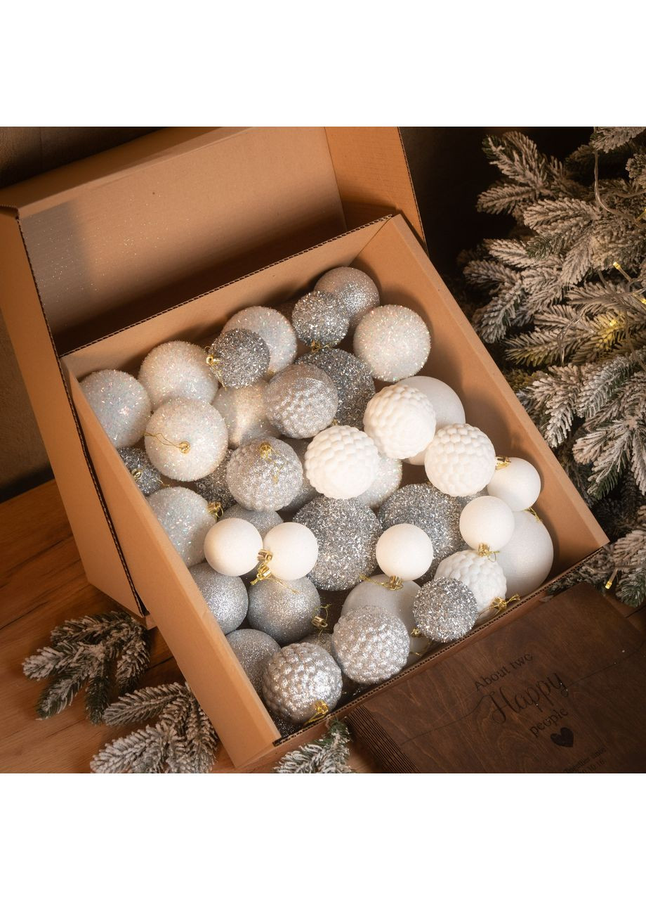 Набір ялинкових іграшок куль SGX "Блиск" 40 шт. Срібний. Подарунковий набір ялинкових кульок Кульки на ялинку новорічні Yalynkar (366964386)