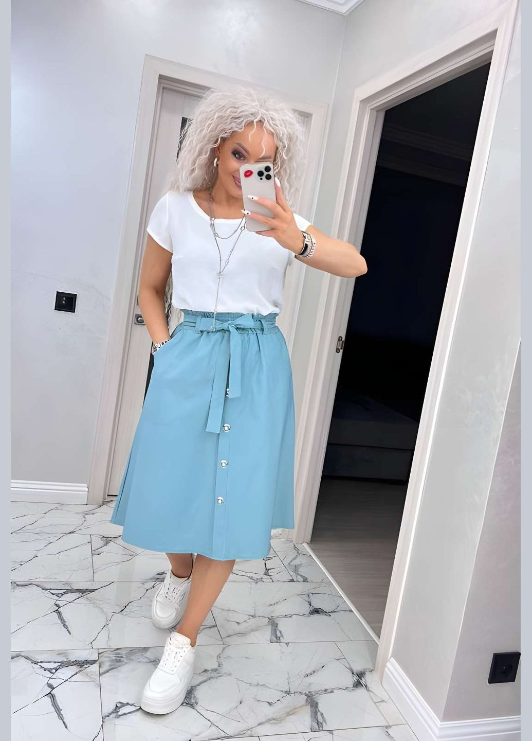 Спідниця жіноча джинс стрейч 42-56 шоколад (коричнева), бежева, молочна, м'ятна,... No Brand (332770548)