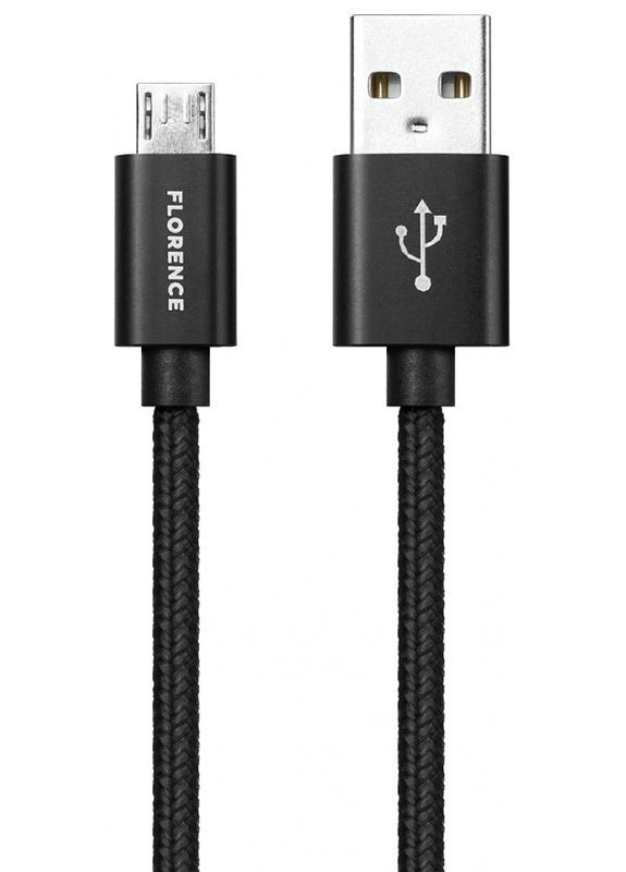 Кабель Fabric microUSB 1m 3A Black (FL2203-KM) Florence (301473251)