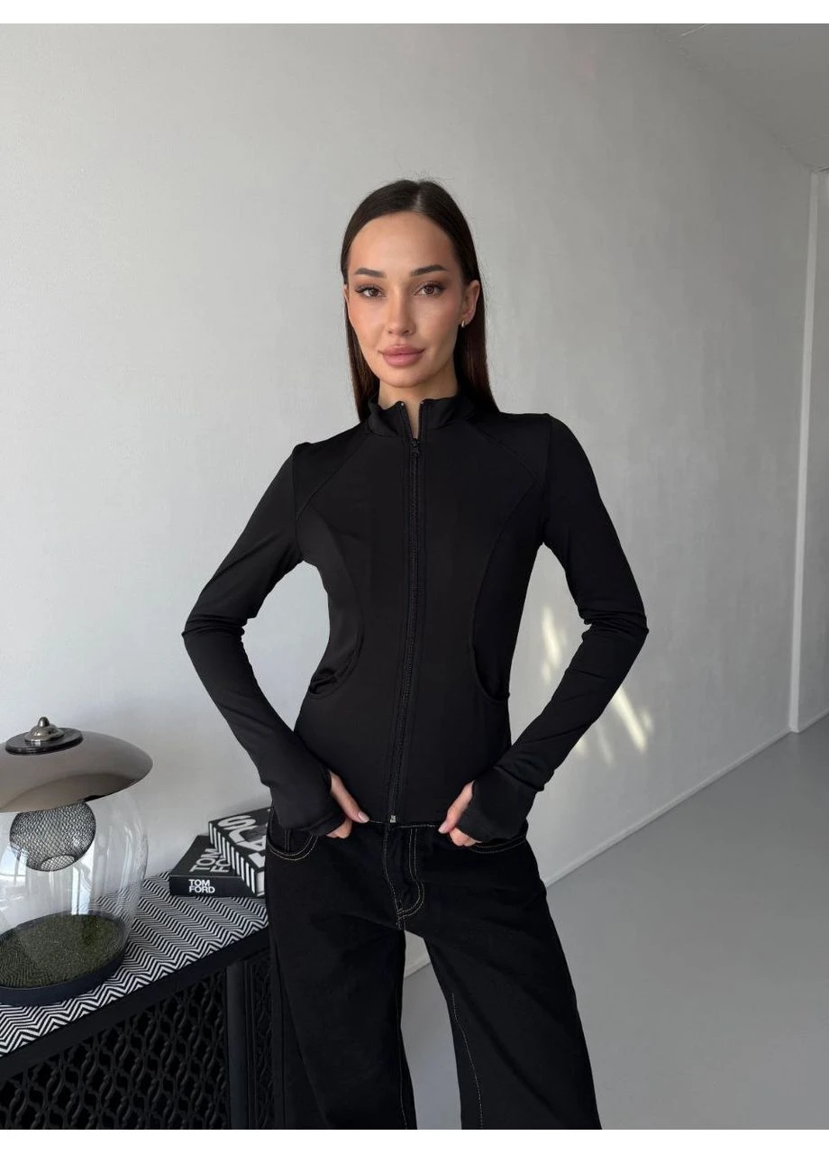Жіноча еластична кофта на змiйцi чорного кольору 36599 No Brand (378223269)
