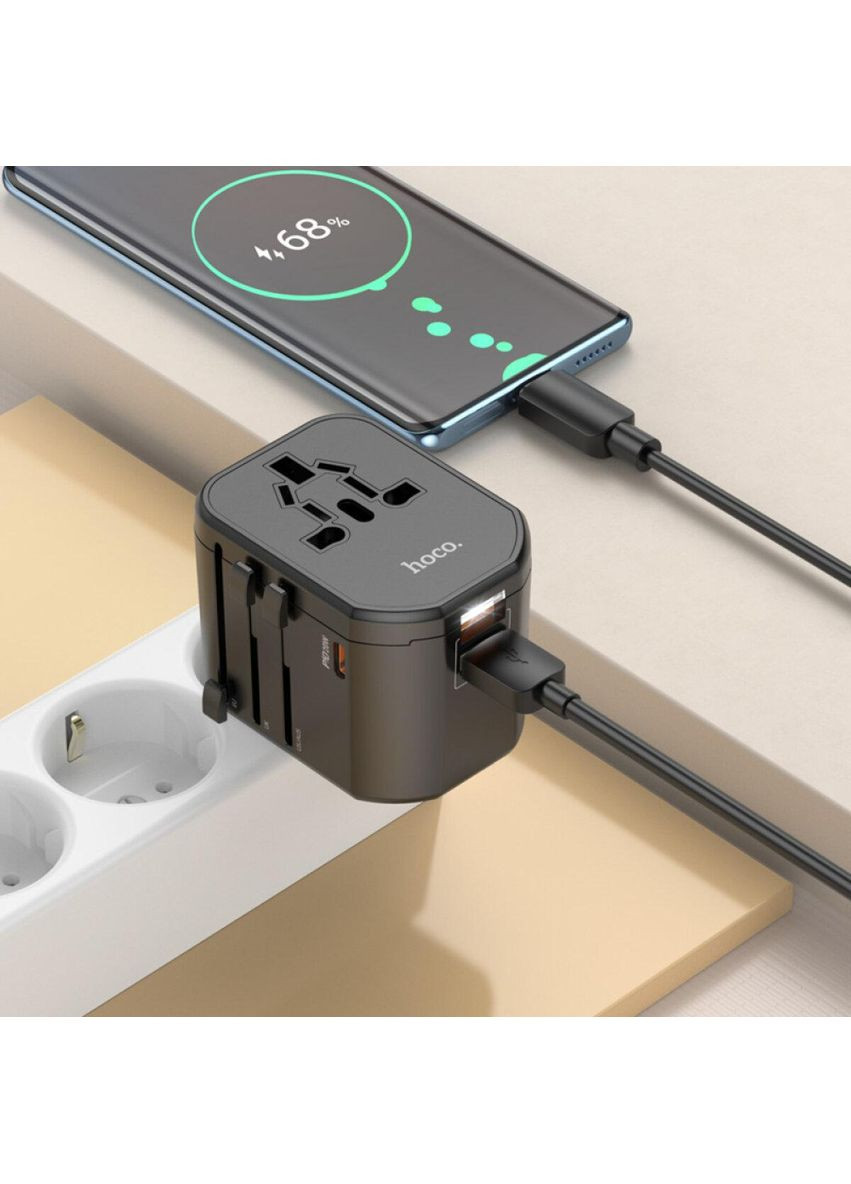 Зарядне для гаджетів AC15 Walker three-port PD20W(1C2A) universal conversion charger Black Hoco (367724242)