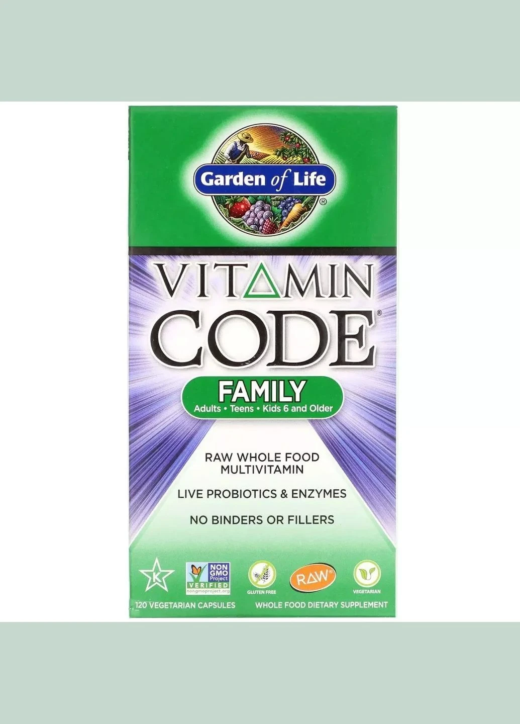 Мультивітаміни для сім'ї, Vitamin Code, Family Multivitamin,, 120 вегетаріанських капсул Garden of Life (292007065)