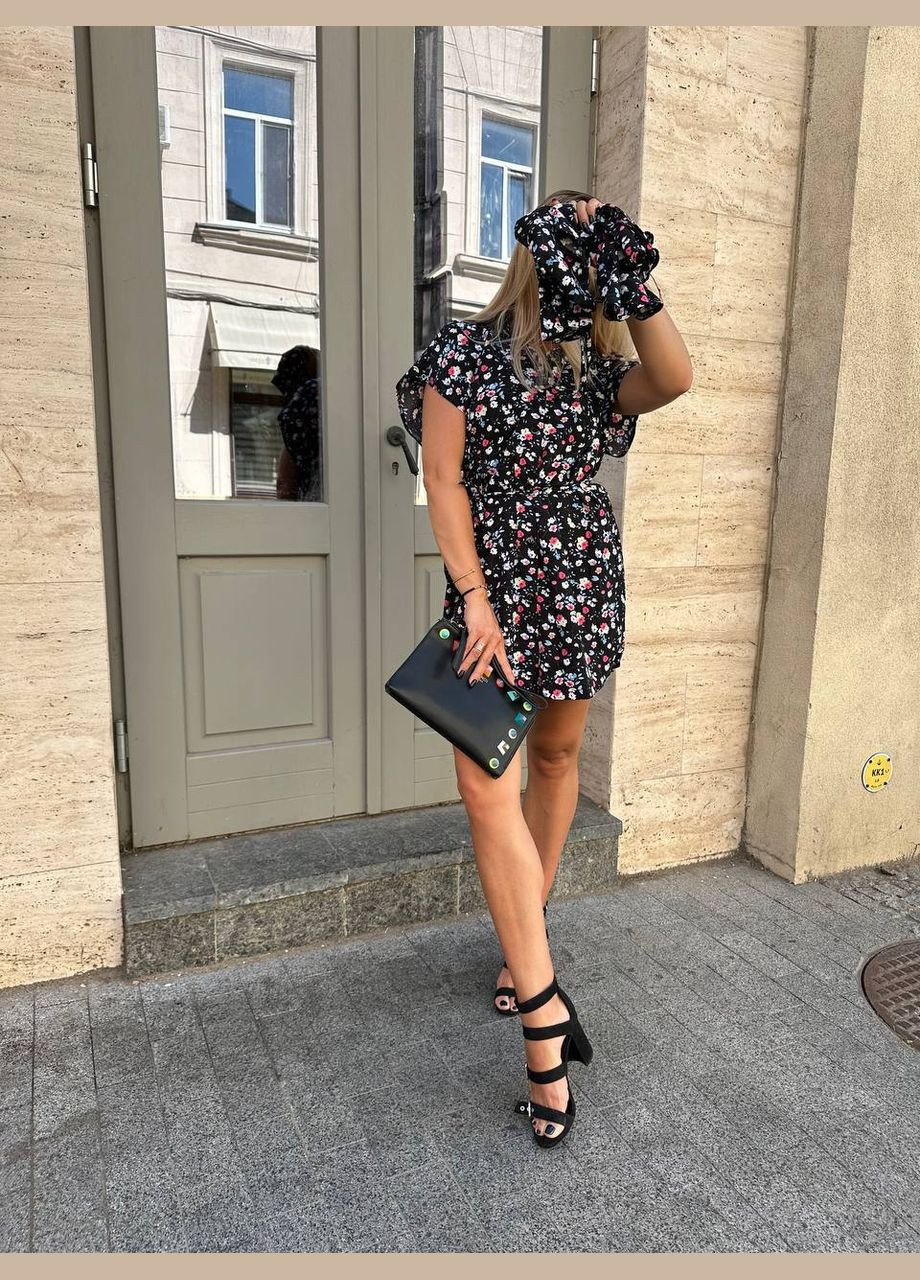 Черное повседневный женское платье-трансформер платье-трансформер Гермес с цветочным принтом