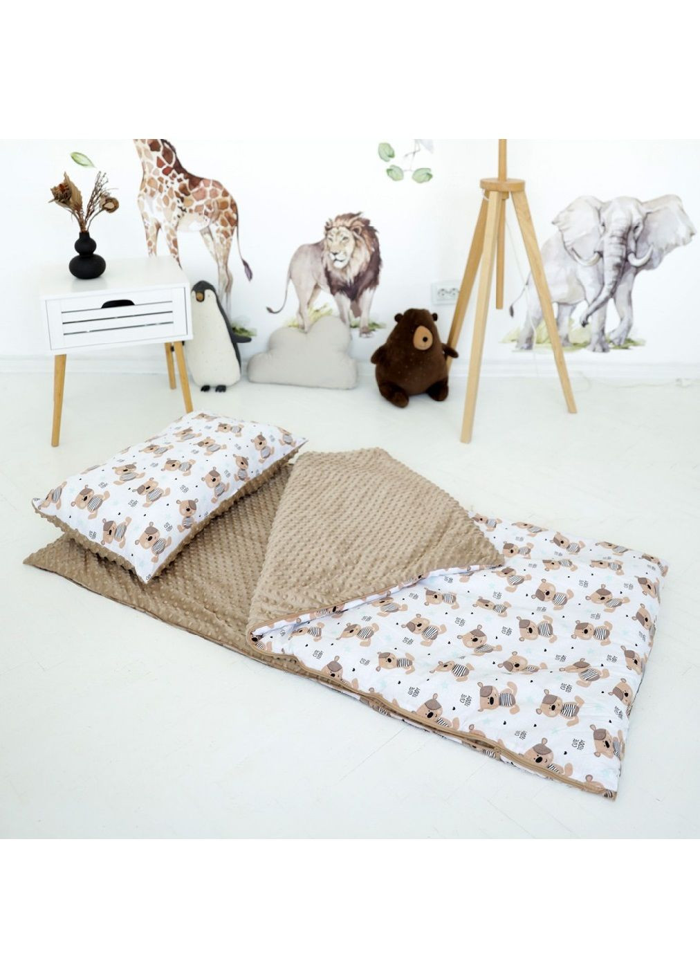 Детский спальный мешок для детей на молнии с подушкой чехлом для хранения переноски (479330-Prob) Мишки размер L Unbranded (317216623)