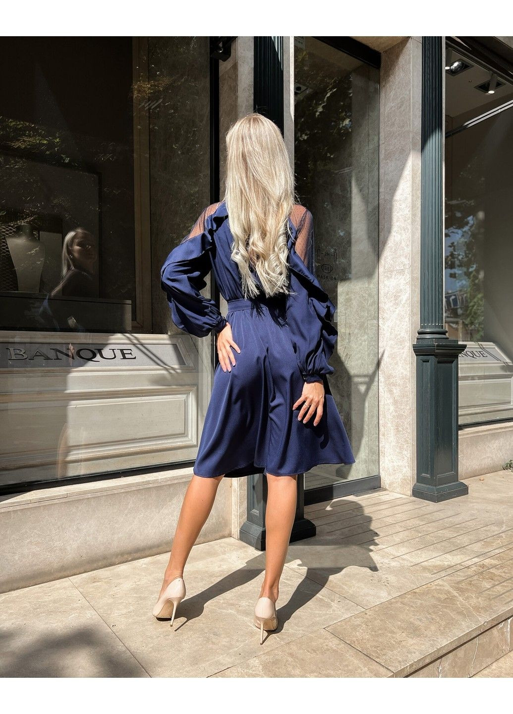 Темно-синее коктейльное платье атлас шелк 22075 синее Tanita-Romario