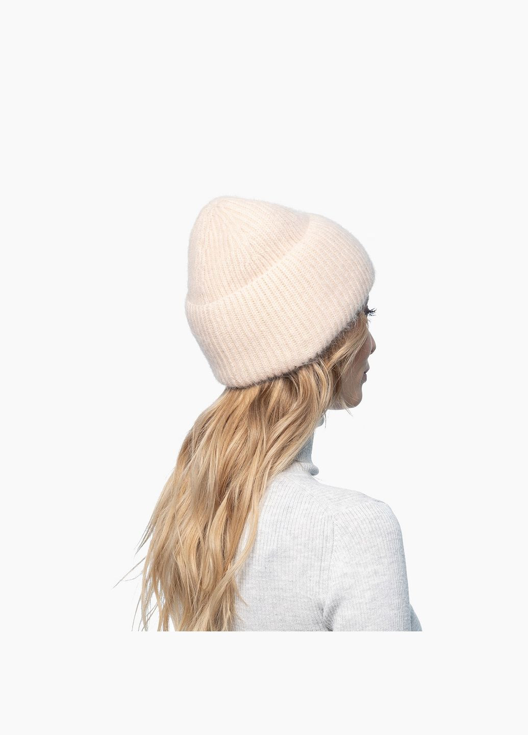 Шапка бини женская ангора бежевая JOSIE LuckyLOOK 266-902 (322791066)