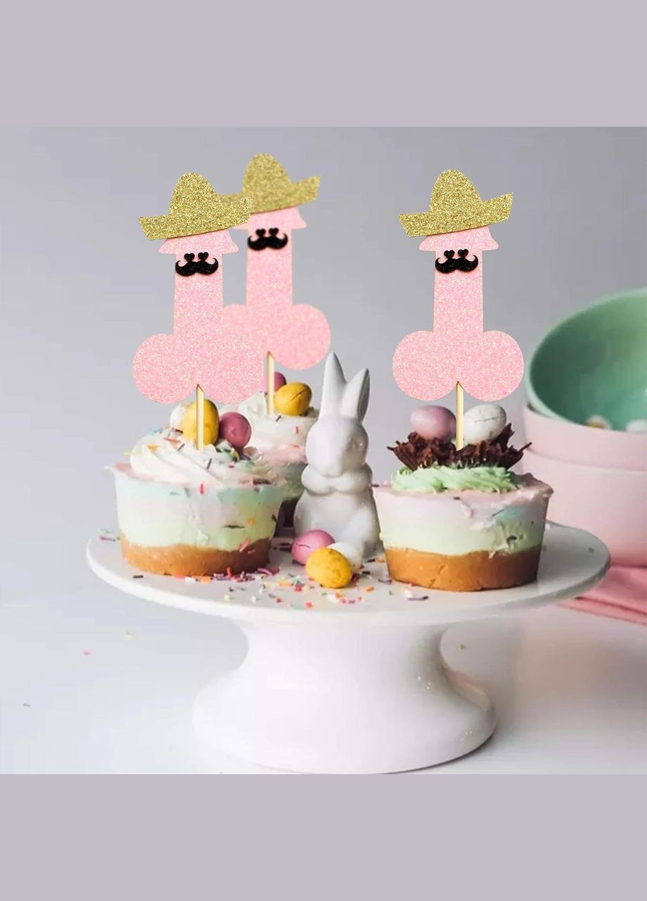 Розовые украшения Rshuhx для кексов с мини-шляпкой и усами, для празднований (24 шт) No Brand (302020108)
