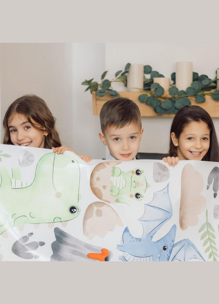 Вінілова інтер'єрна на стіну, шпалери та інші поверхні "Маленькі динозаври" Кавун наклейка (316189875)