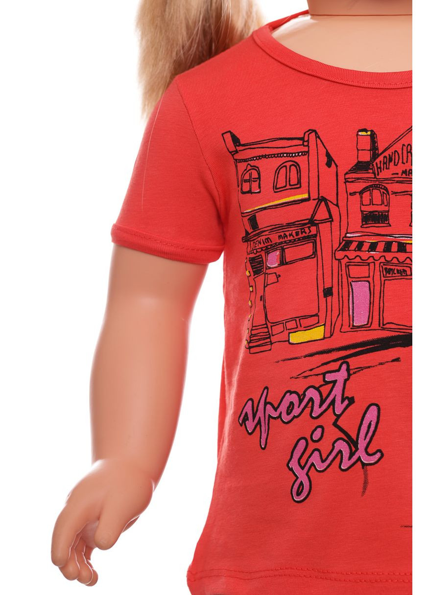 Комбинированный летний костюм летний для девочки трикотажный с девочкой красный 98 см (32461) BABYKROHA