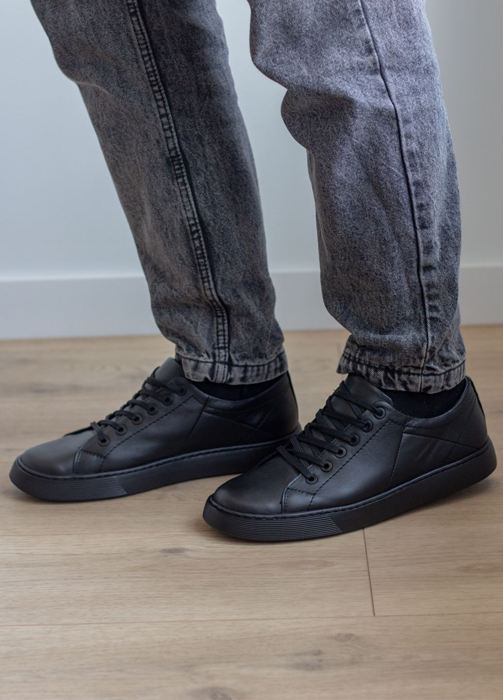 Чорні кеди чоловічі з натуральної шкіри No Brand 5316