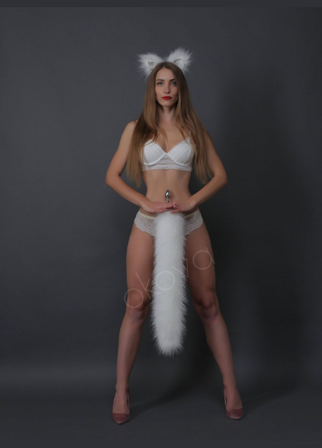 Анальний хутряний хвіст без пробки, Білий, 60 см. OKOVA (315149116)