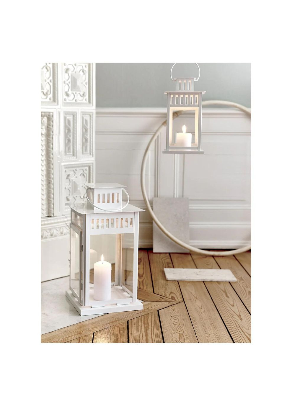Ліхтар для свічок ІКЕА BORRBY 28 см зовнішній білий (30270142) IKEA (271123745)