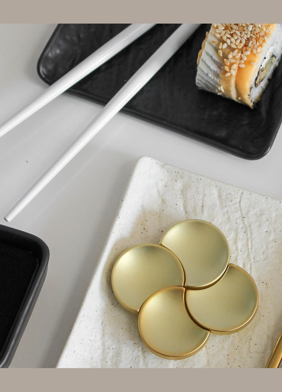 Комплект круглої золотої підставки та паличок для суші золото із білою ручкою для дому ресторанів, кафе. REMY-DECOR (293152585)