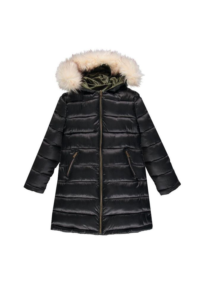 Оливковая (хаки) демисезонная утепленная куртка-пальто двусторонняя для девочки 183miaa007 черная, хаки 164 MEK