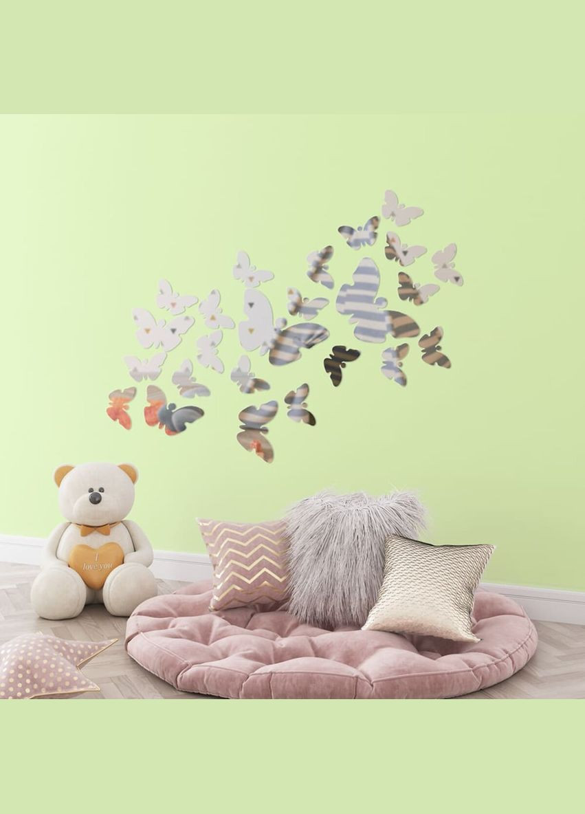 Дзеркальний декор акриловий самоклеючий Метелики срібло,25шт (D) SW-00002521 No Brand (328578560)