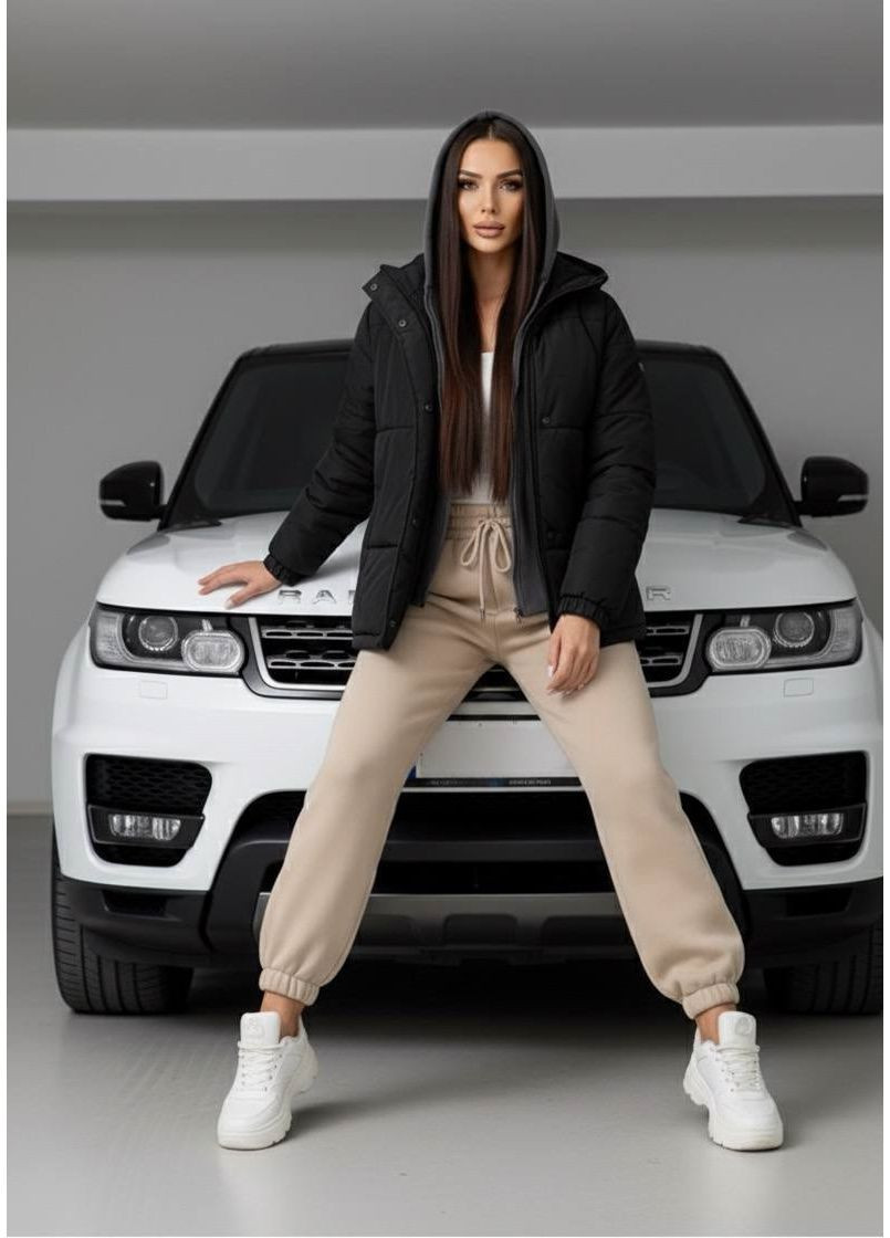 Чорна зимня куртка зимова з імітацією толстовки: норма та батал Nositi 4091-15Х