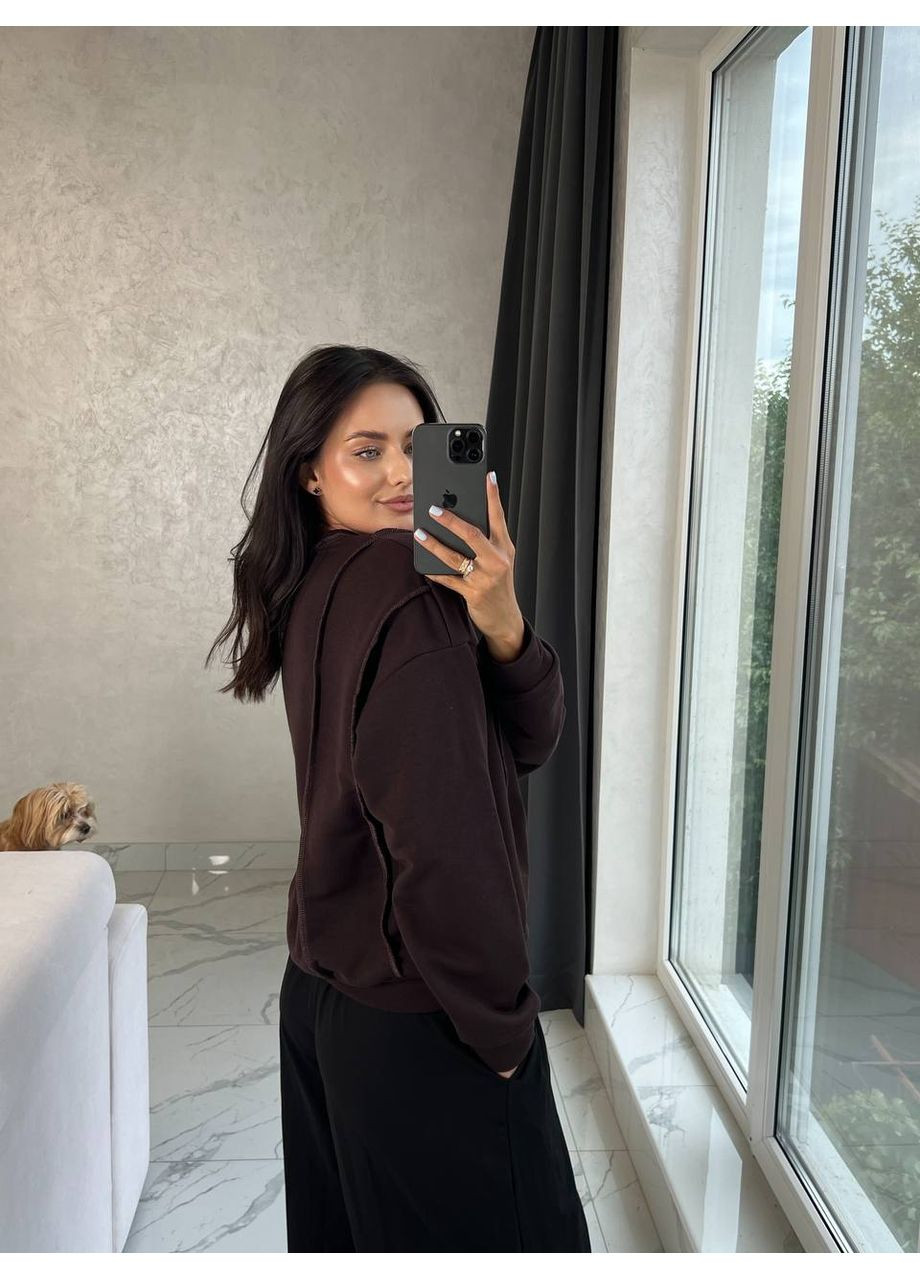 Коричневий світшот жіночий однотонний Style Point однотонний нашивки (354700004)