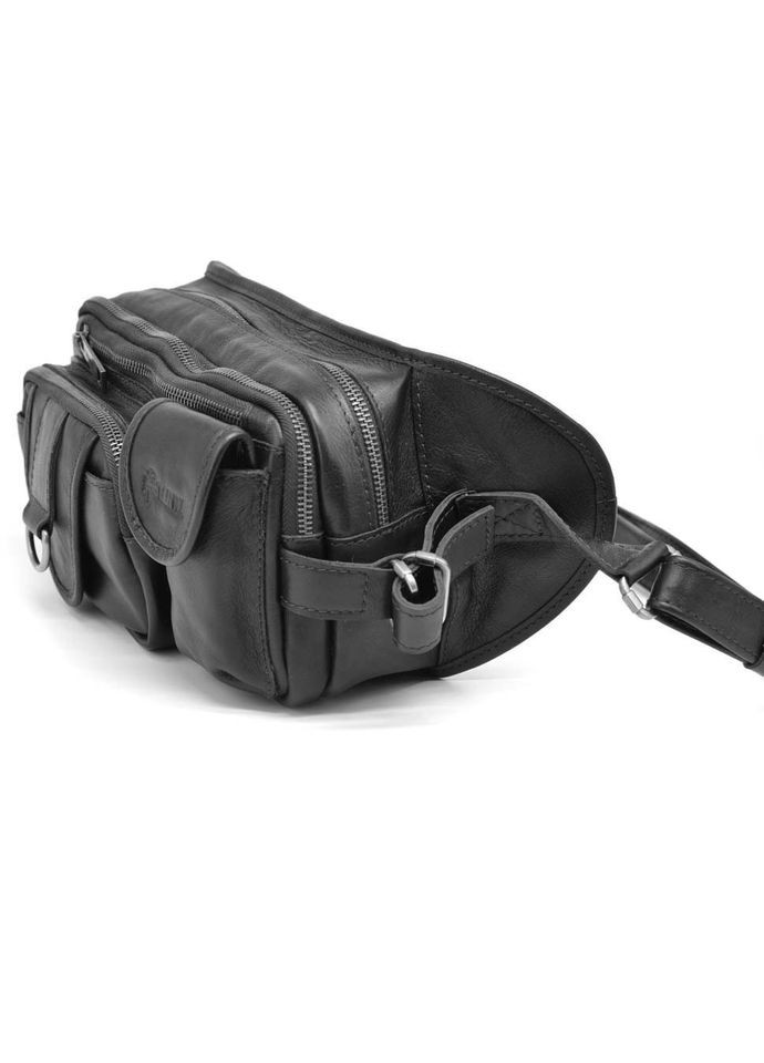 Кожаная поясная сумка на три отдела GA1560-4lx черная с фастексом TARWA (298683911)