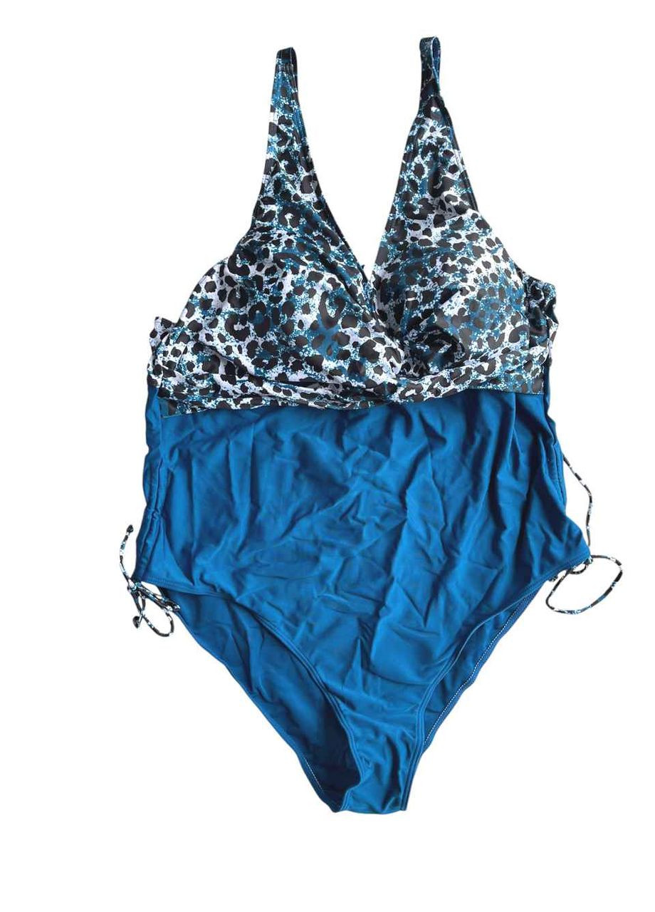 Синий летний женский купальник сплошной синий/леопард. слитный, майо No Brand 7176