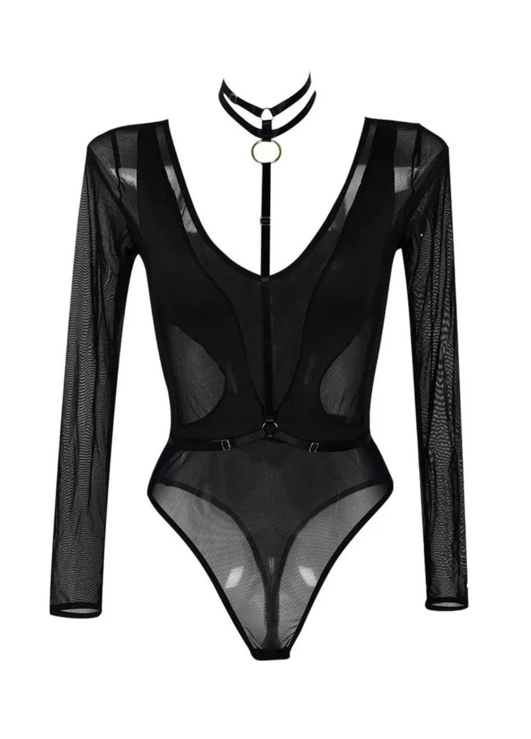 Черный демисезонный комплект женского белья с полупрозрачным боди black silhouette No Brand