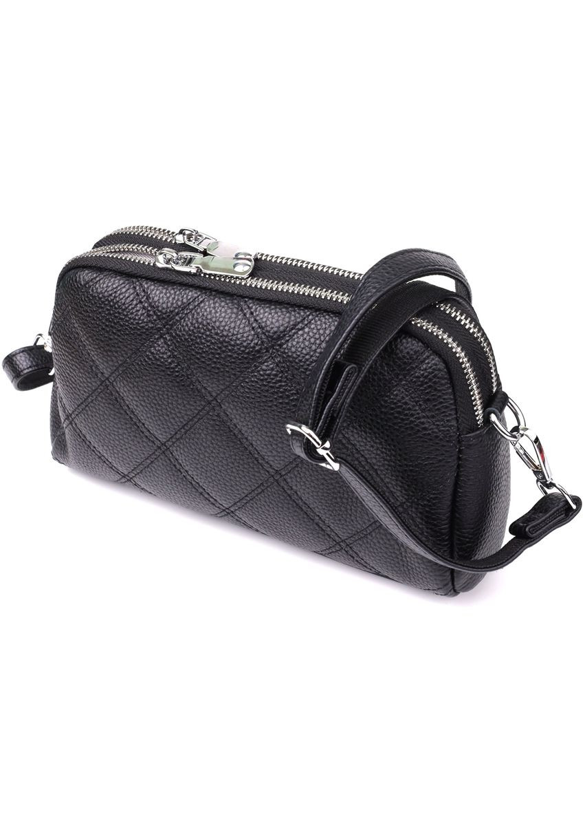 Стьобана шкіряна сумка через плече з двома відділеннями чорна Vintage (352167711)