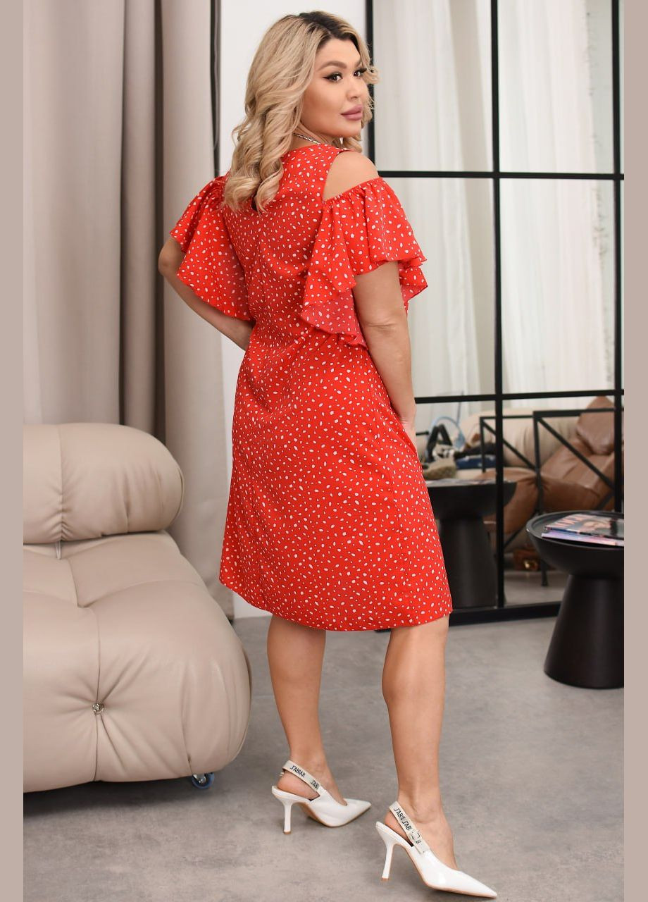 Красное повседневный стильное женское платье-сарафан с открытыми плечами Україна в горошек