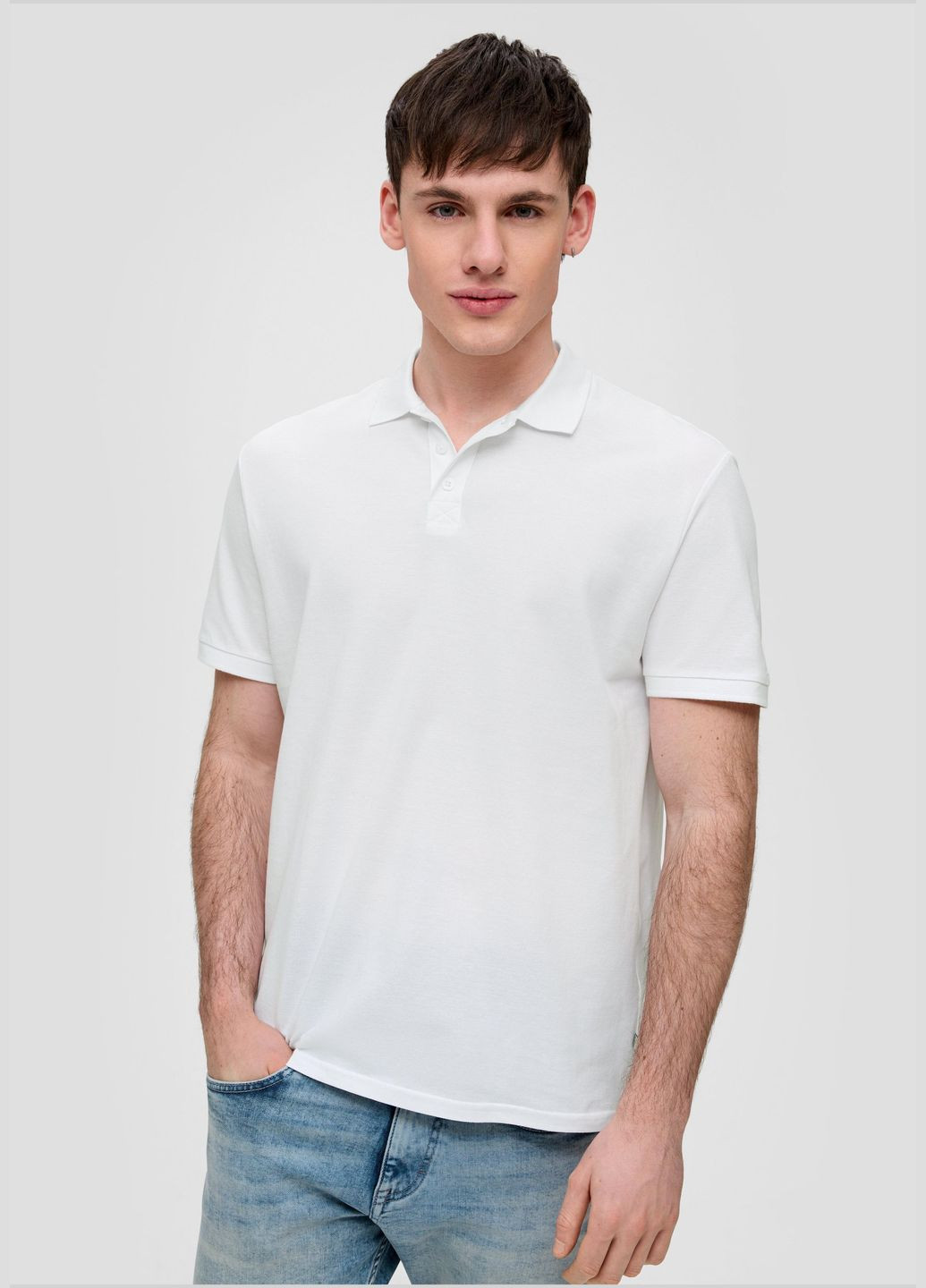 Белая футболка-поло для мужчин S.Oliver однотонная