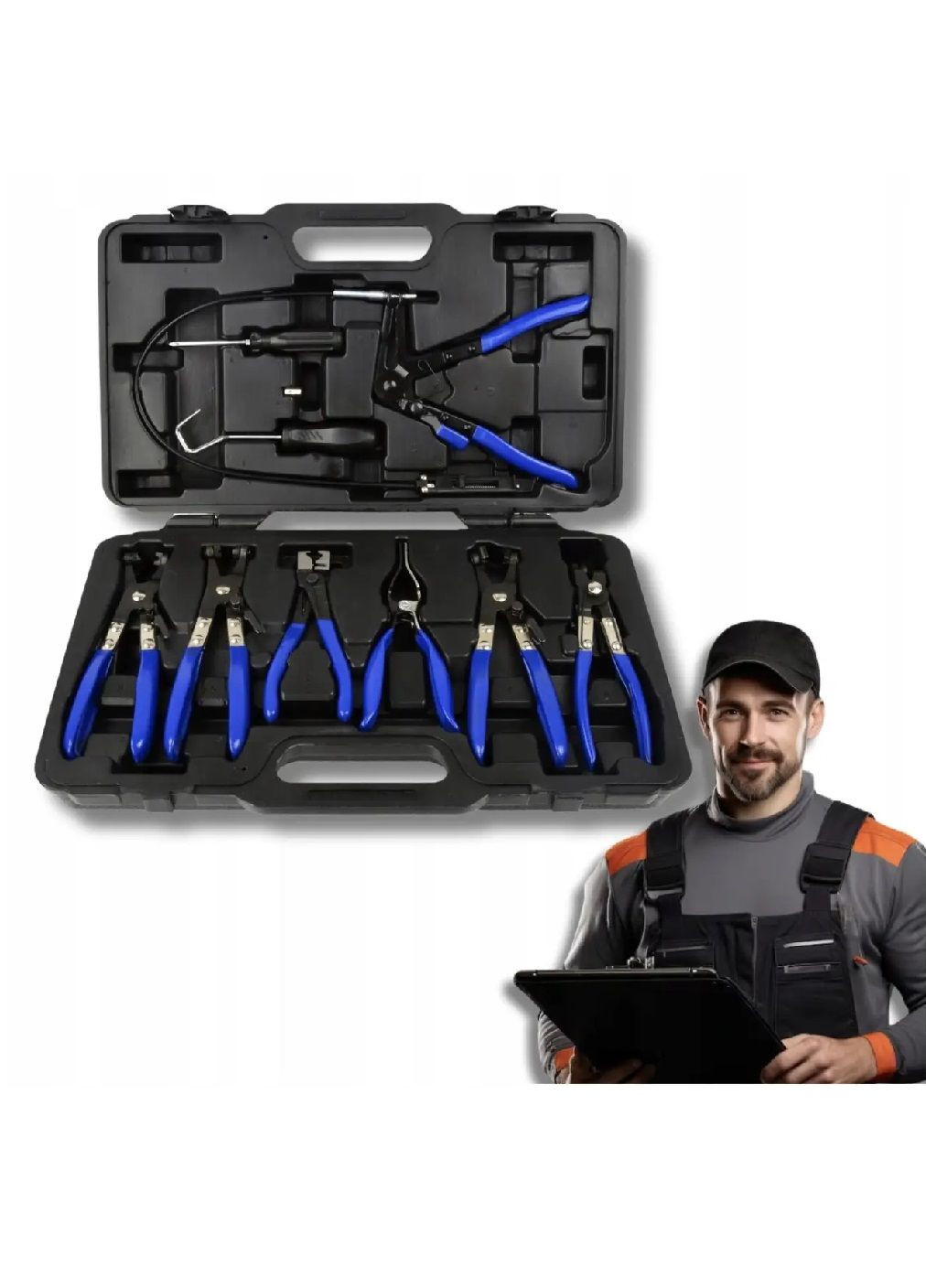 Набор комплект плоскогубцев зажимов клещей съемников хомутов для патрубков кабельных стяжек в кейсе чемодане (478482-Prob) Unbranded (305741311)