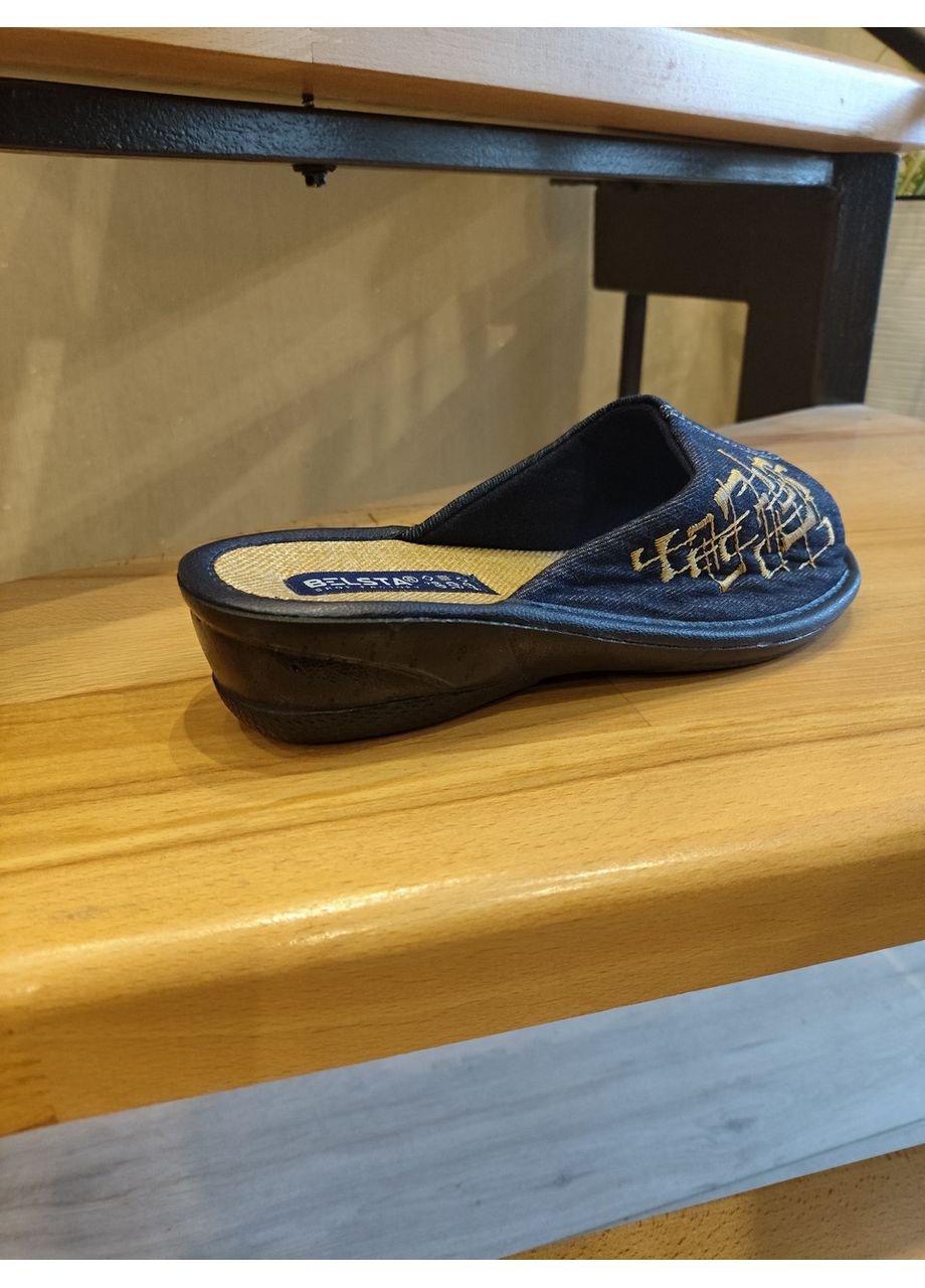 Синие женские льняные тапочки belsta с вышивкой и открытым носком Белста