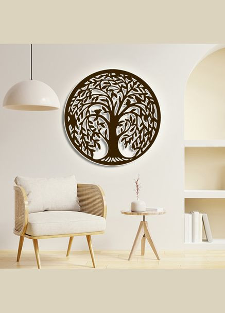 Панно 3D декоративне з об'ємом 15 мм для стін, Дерево кругле 60 х 60 см коричневе Декоинт (276708225)