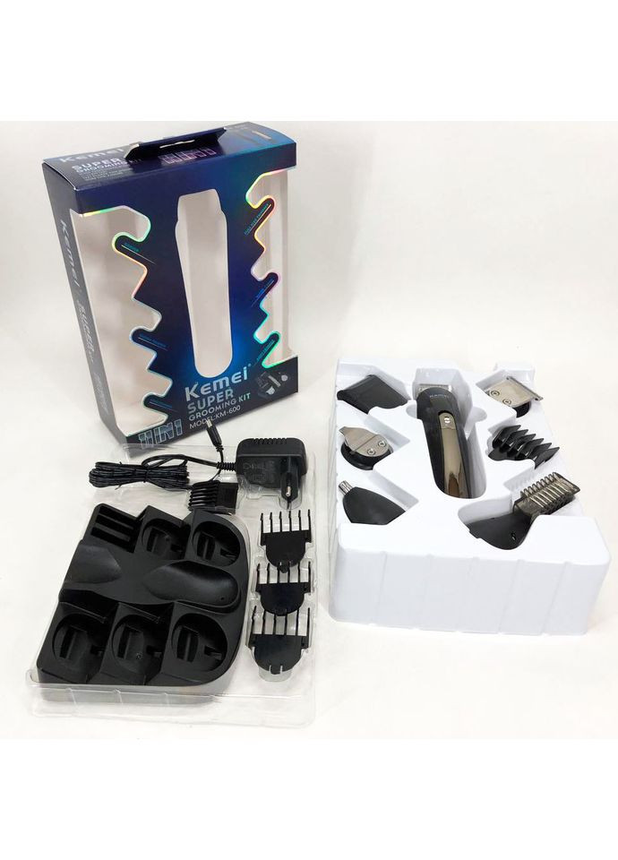 Триммер мужской KM-600 универсальный 11 в 1 для стрижки волос и бритья бороды и носа, беспроводной Kemei (365812747)