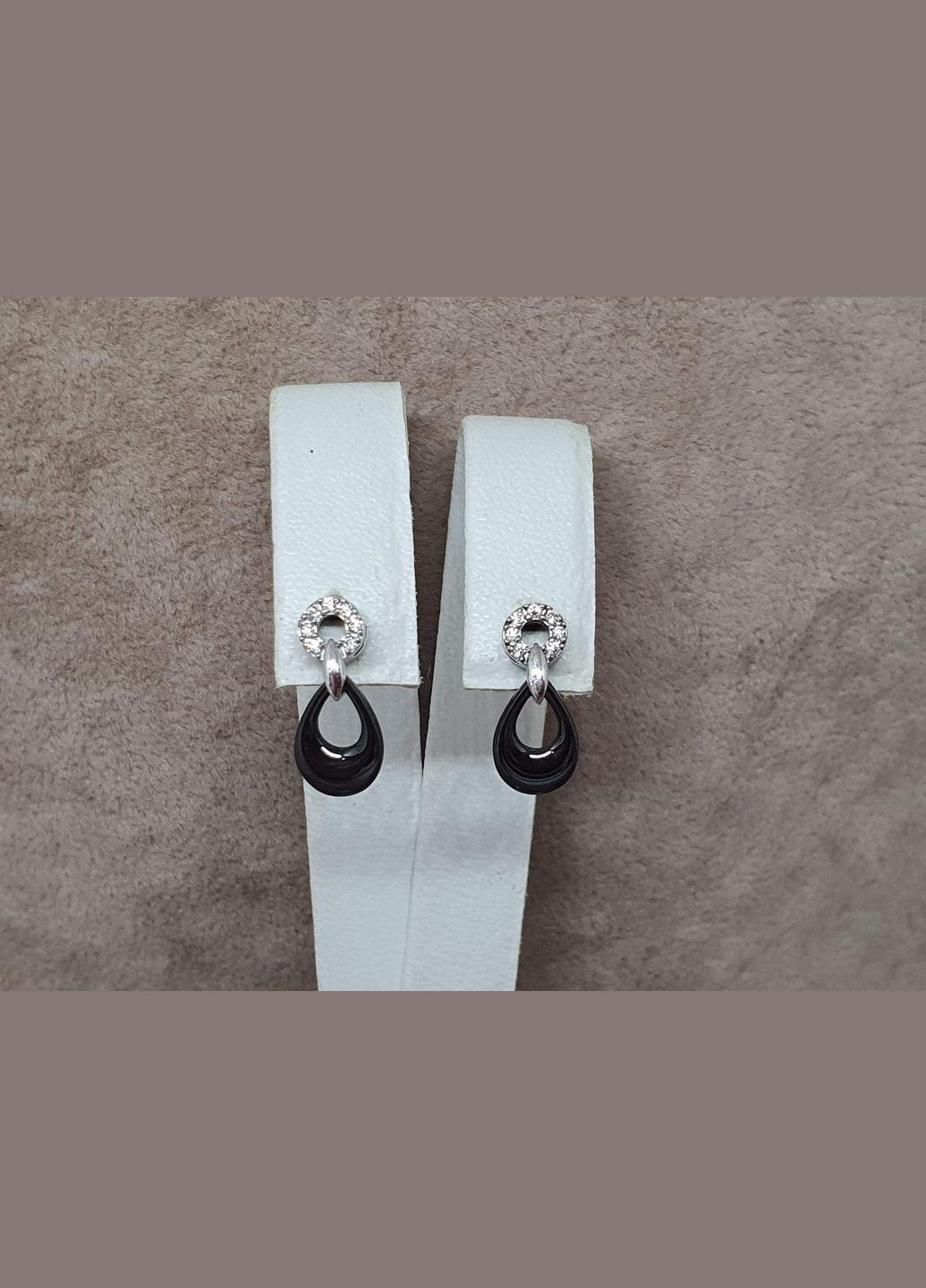 Срібні сережки з керамікою та фіанітами. С2026Ч Aurora (315832230)