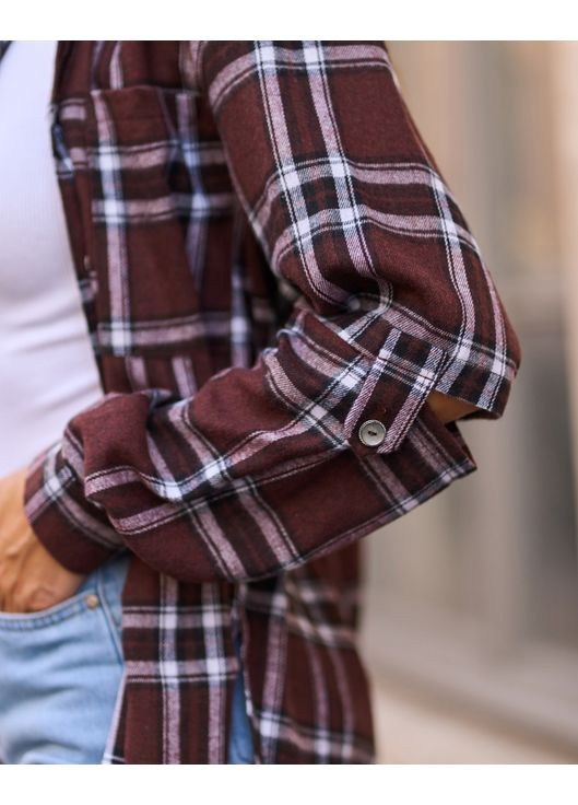 Коричневая повседневный рубашка в клетку ISSA PLUS с длинным рукавом