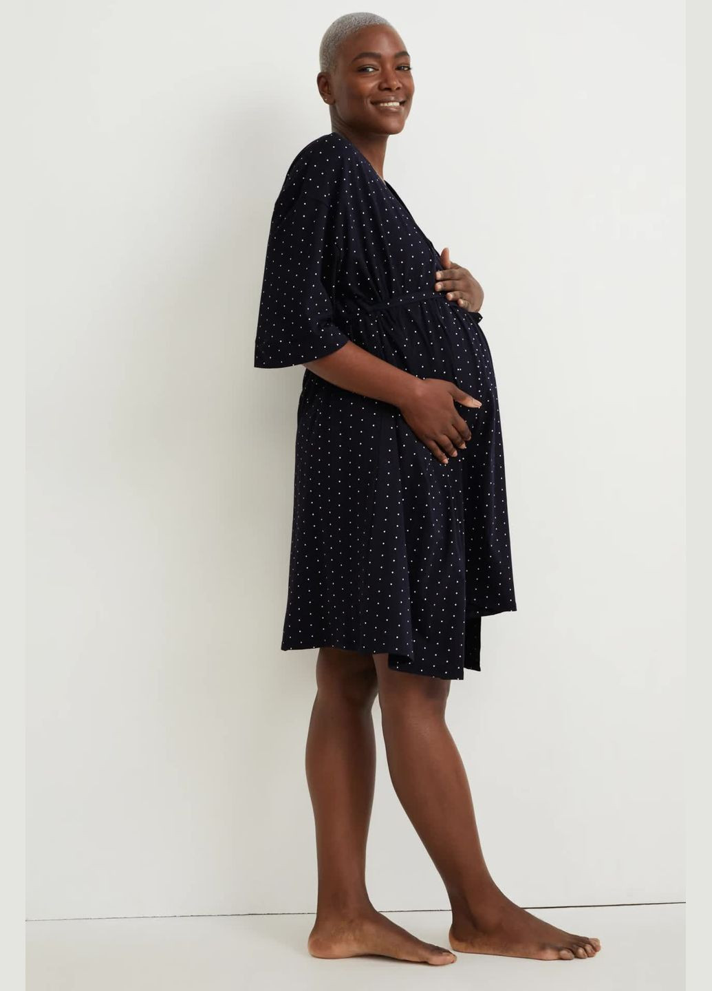 Темно-синій демісезонний комплект для вагітних (халат, нічна сорочка) C&A