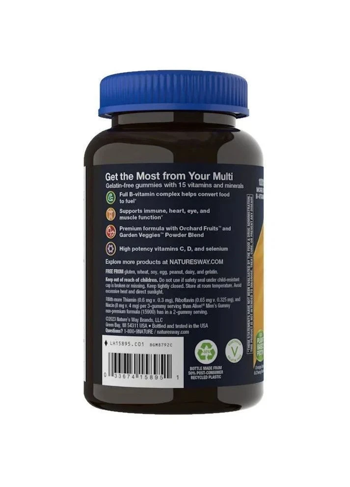 Мужские мультивитамины премиального качества Alive! Men's Premium Gummies Multivitamin 75 жевательных Nature's Way (361118548)