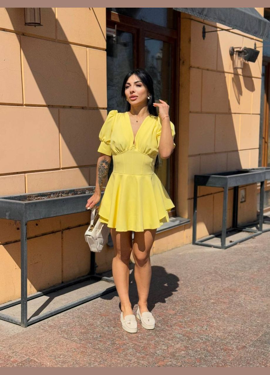 Жовтий стильна сукня-комбінезон з ефектом корсета No Brand