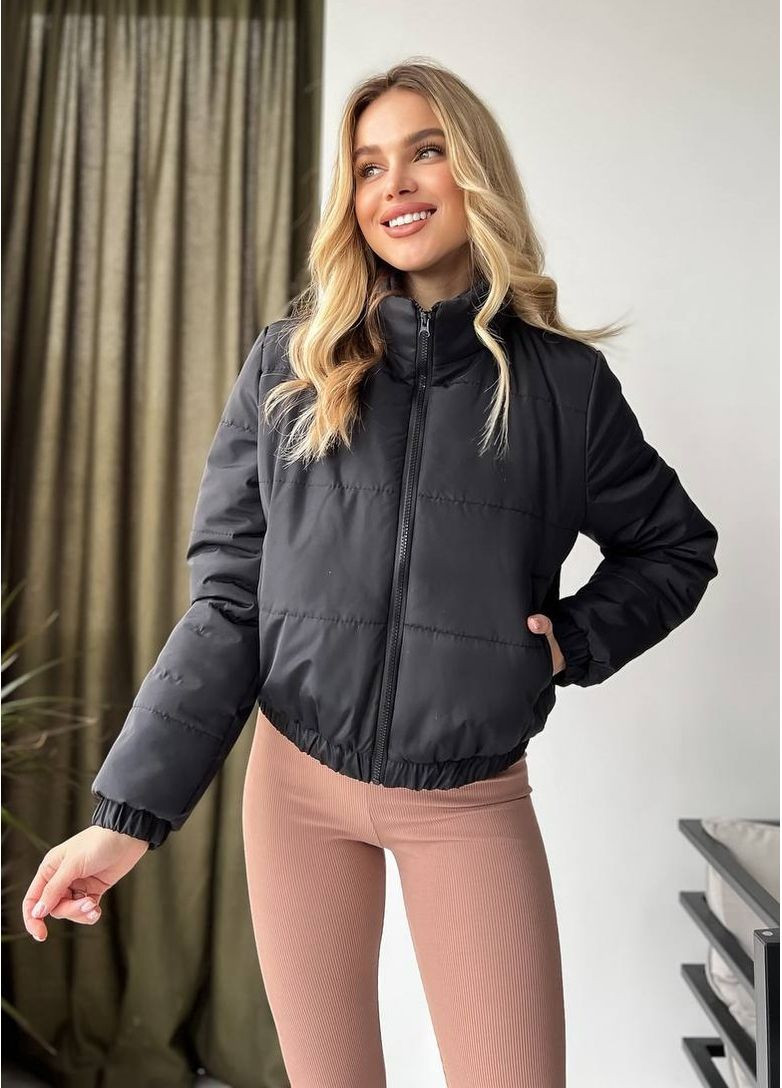 Черная демисезонная куртка плащевка + синтепон 150 No Brand