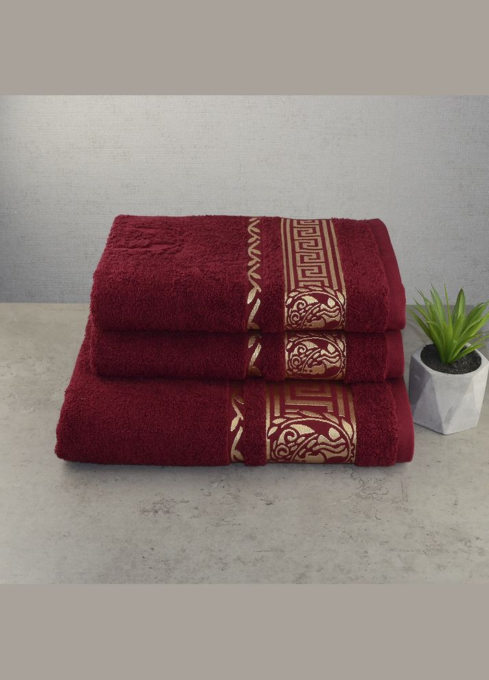 Набор махровых полотенец 3шт 50х90см, 50х90см, 70х140см Caesar 450г/м2 (Бордовый) GM Textile комбинированный