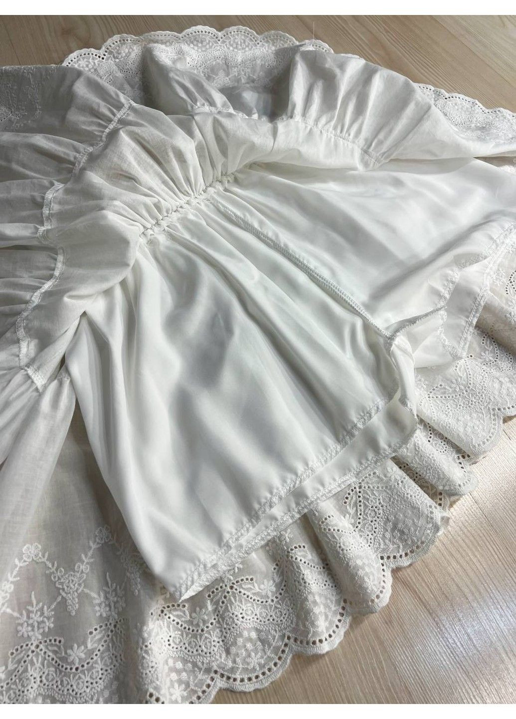 Спідниця жіноча A-N 26070 коротка бавовняна з шортами оборки мереживо резинка на талії шнурок біла No Brand (327308690)